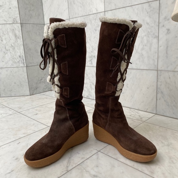 Michael Kors Wedge Boots Sherpa Lined Size 7.5 - Picture 3 of 14